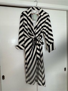 H&M Black and White Striped Wrap Midi Dress. New with tags.